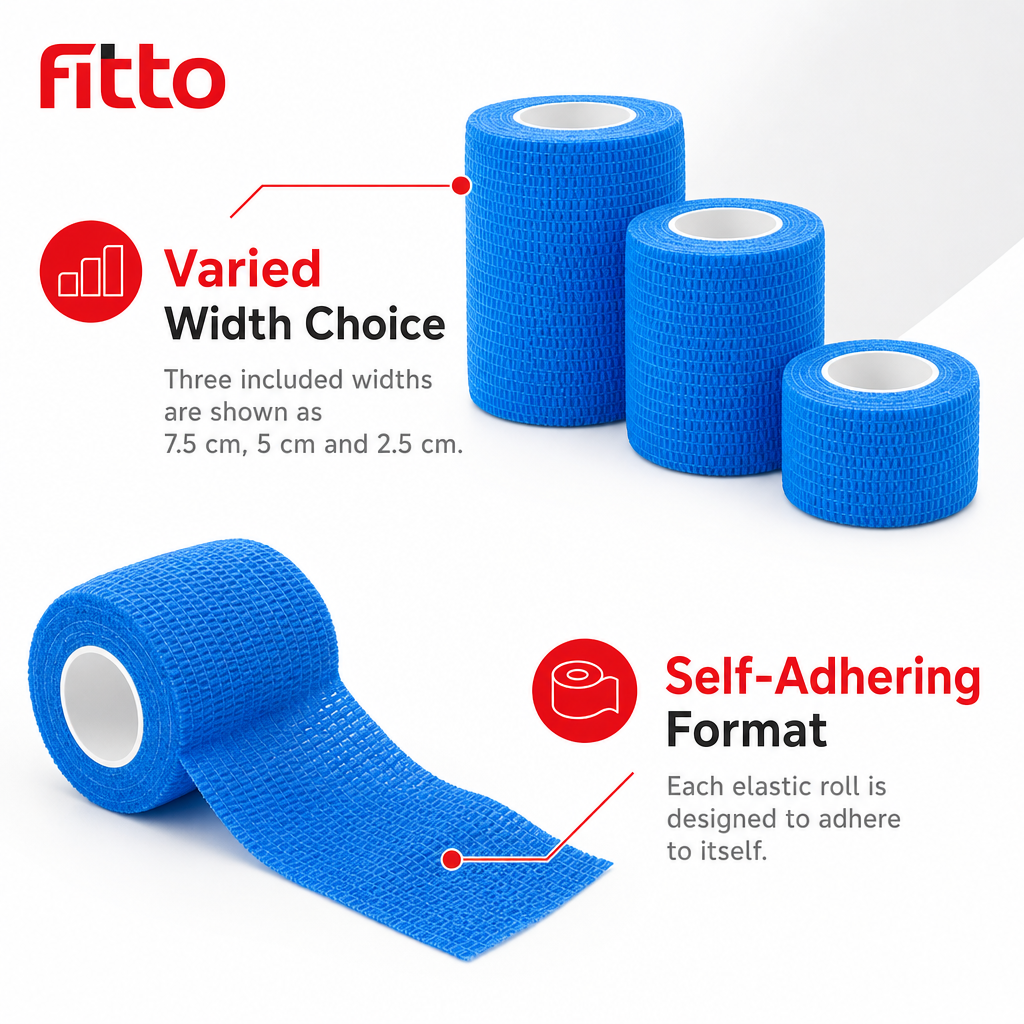 120 Pieces Adhesive Elastic Bandage Set, 3-Piece Self-Adhering Wrap Rolls, Three Widths for First Aid and Sports Use