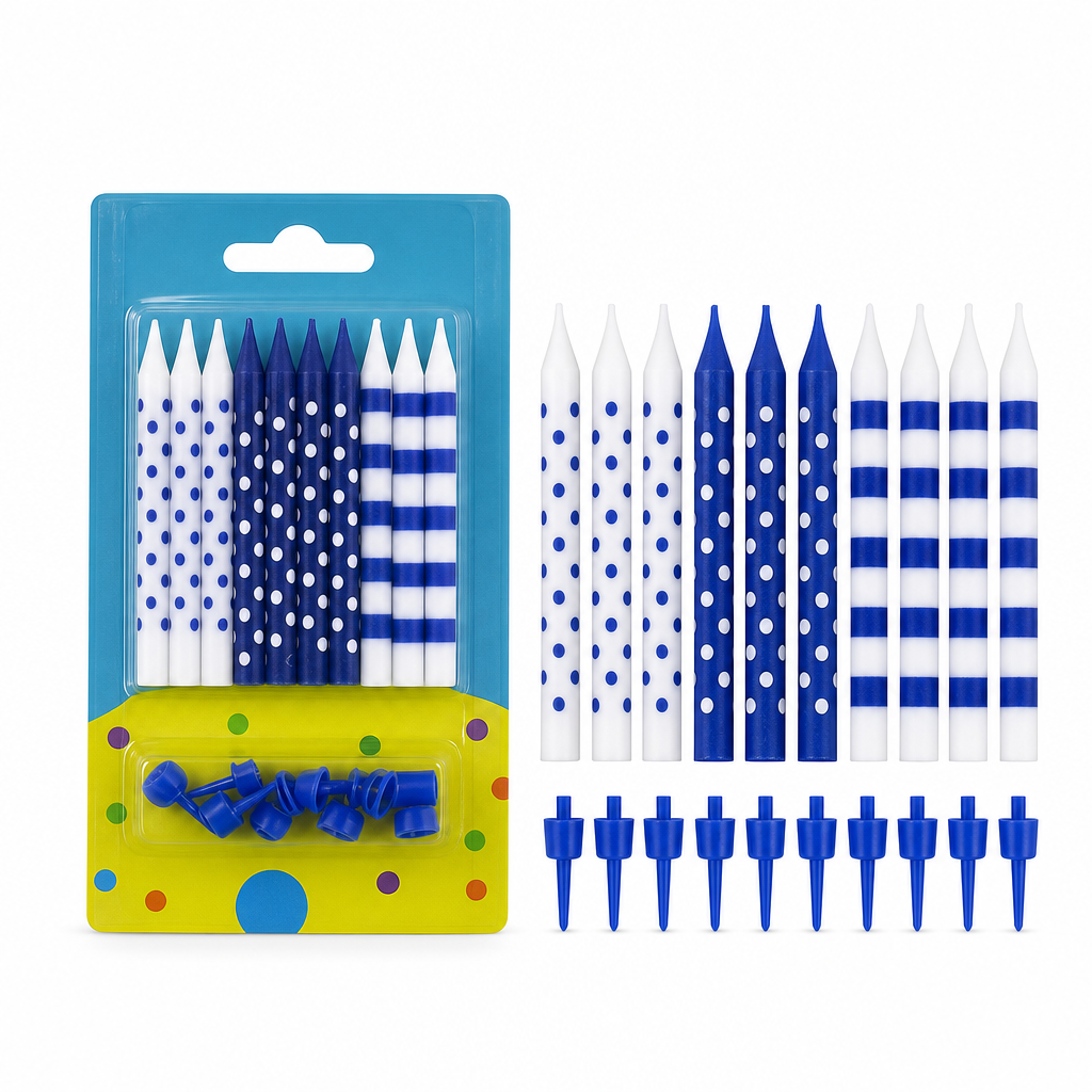 120 Pieces Blue Jumbo Birthday Candles with Holders, 10 Pieces