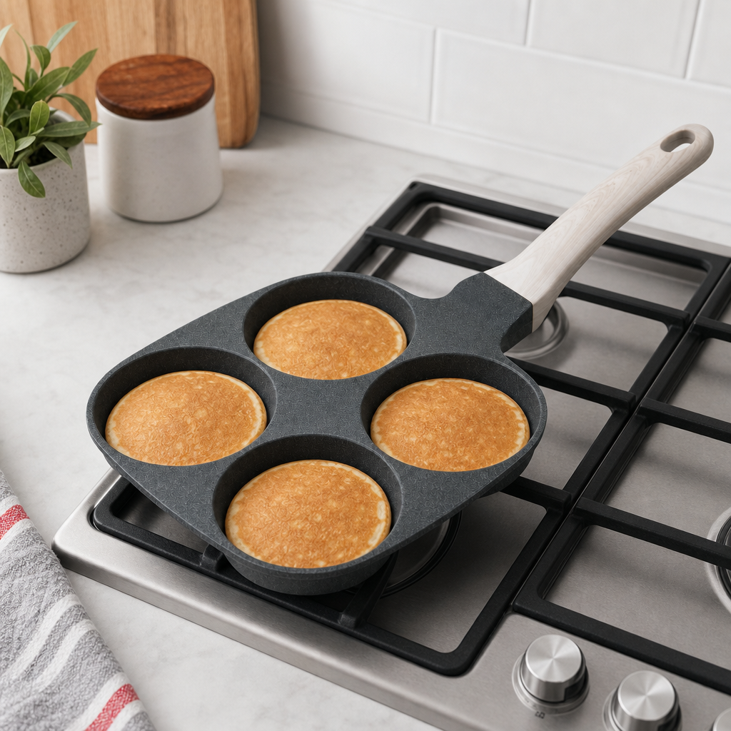 96 Pieces Four-Hole Non-Stick Pancake and Egg Pan with Long Handle, 1 Piece