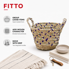 72 Pieces Handwoven Storage Baskets with Handles, Medium, Natural Tone with Purple and Mint Accents