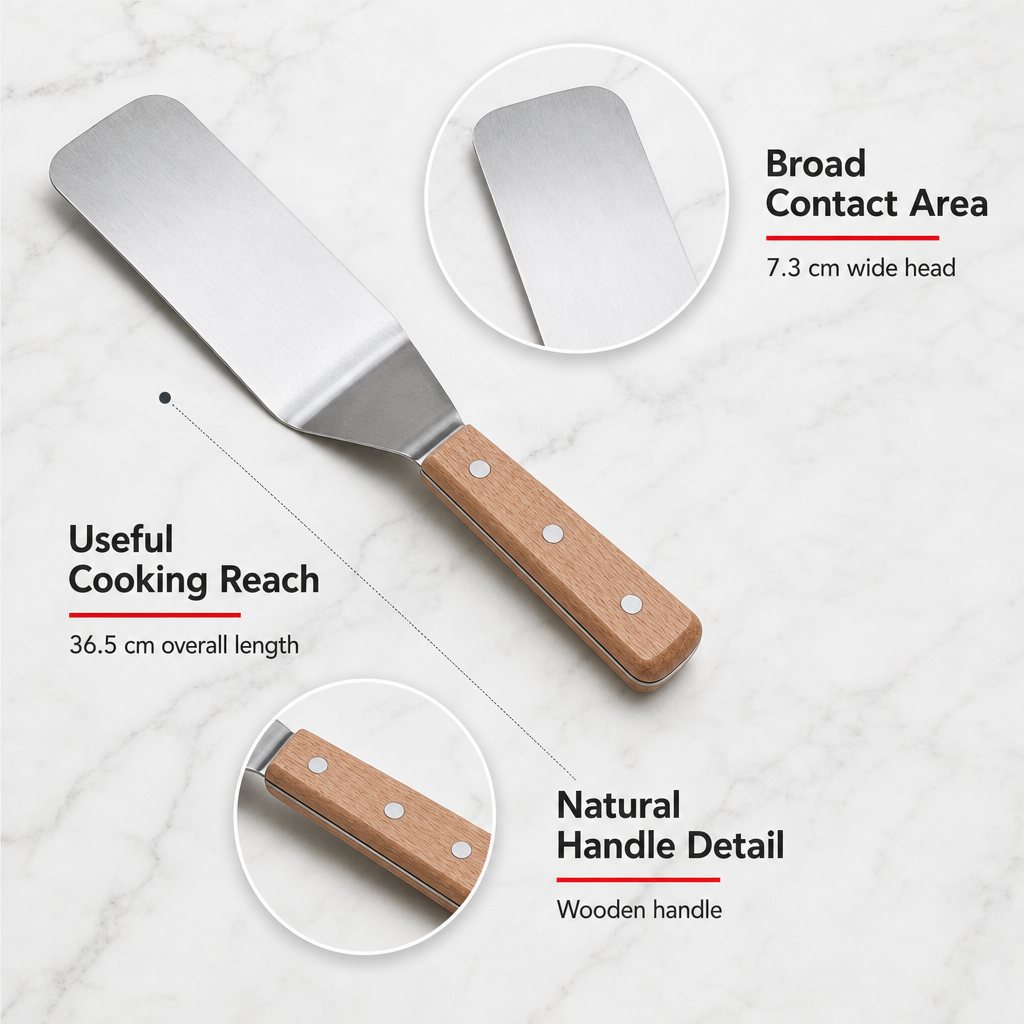 96 Pieces Stainless Steel Turner with Wooden Handle, Flat Cooking Spatula, 36.5 x 7.3 cm, 1 Piece
