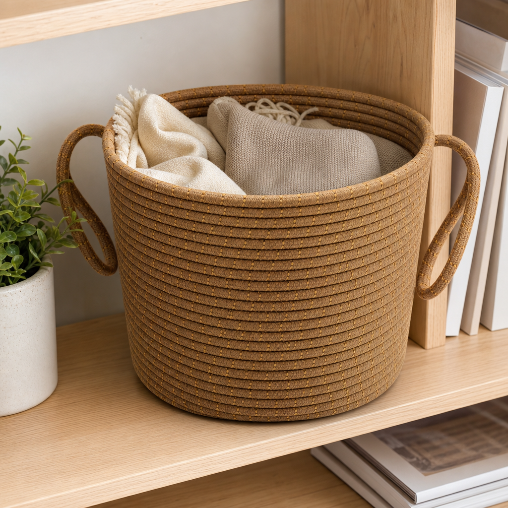 96 Pieces Woven Rope Storage Basket With Handles, Medium Brown, Medium, 25 x 25 x 20 cm