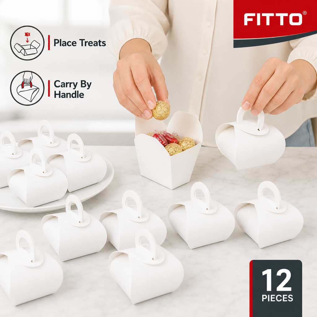 96 Pieces Candy Favor Boxes with Handles, White, 12 Pieces, 7 x 7 x 8 cm