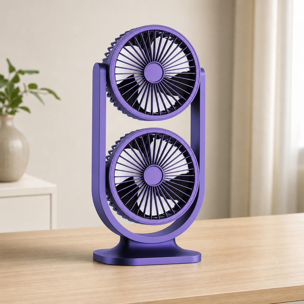 72 Pieces Purple Double-Ended Twin Circulating Table Fan, Upright Dual-Head Design, 38 x 22 x 18 cm