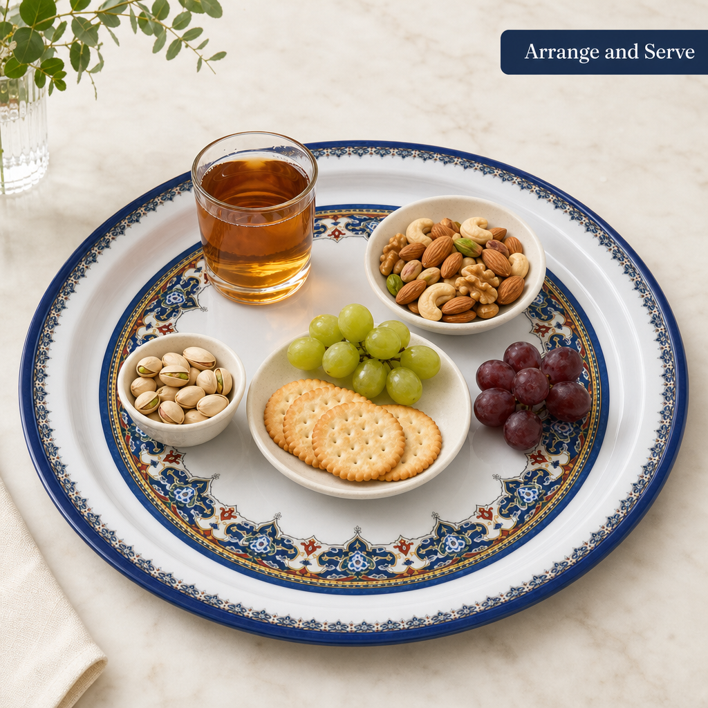 72 Pieces Melamine Round Serving Trays with Decorative Pattern, 55 cm