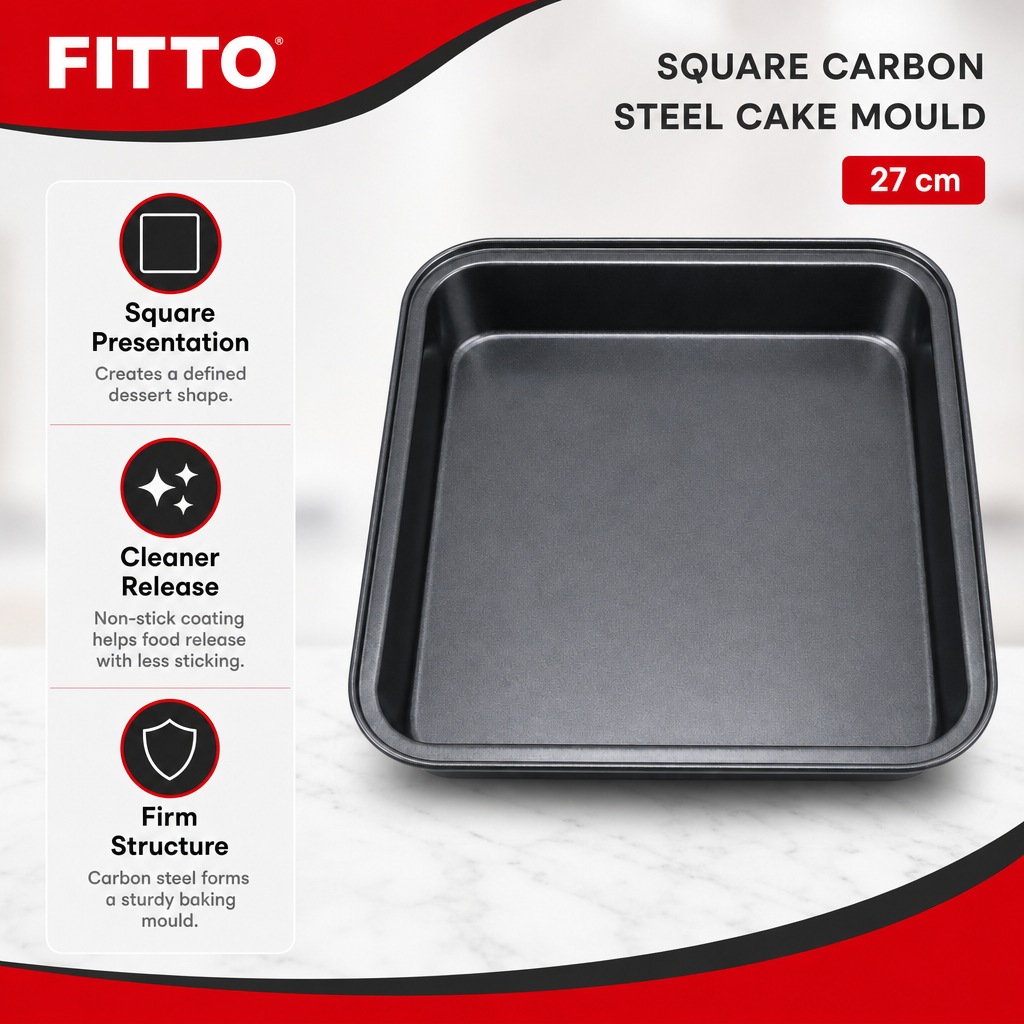 96 Pieces Square Cake Mold, Carbon Steel Non-Stick Bakeware, 27 cm, Black, 1 Piece
