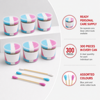96 Pieces Cotton Budses, 300 Pieces per Can, 6-Pack, Assorted Colours in Plastic Cans