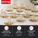 60 Pieces Glass Tea Cup and Saucer Set, Gold Tint, 12 Pieces