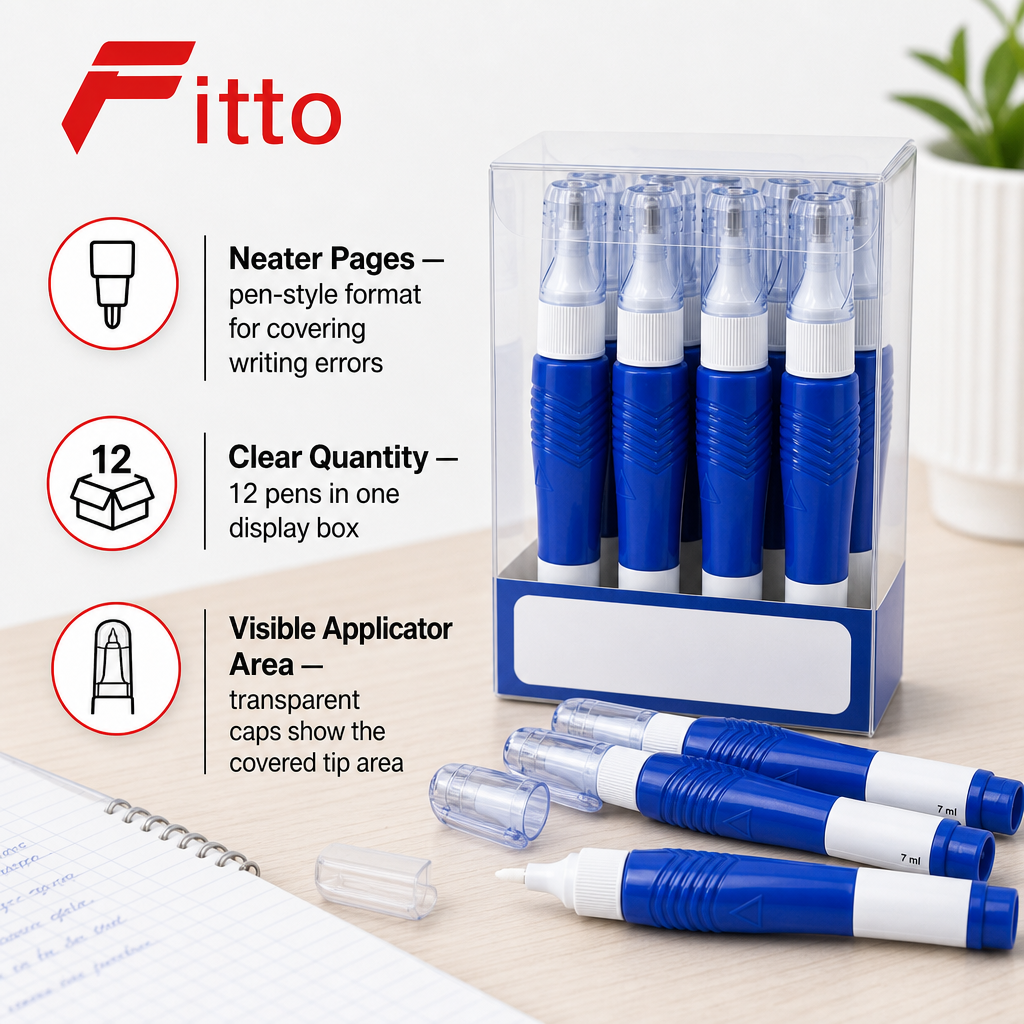 96 Pieces Correction Pens, 7 ml Blue and White Writing Correction Pens, 12-Piece Display Box
