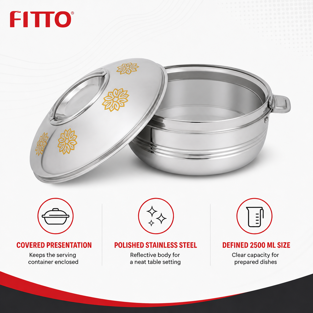 60 Pieces Stainless Steel Insulated Hot Pots, 2500 ml, Round Serving Container, 1 Piece