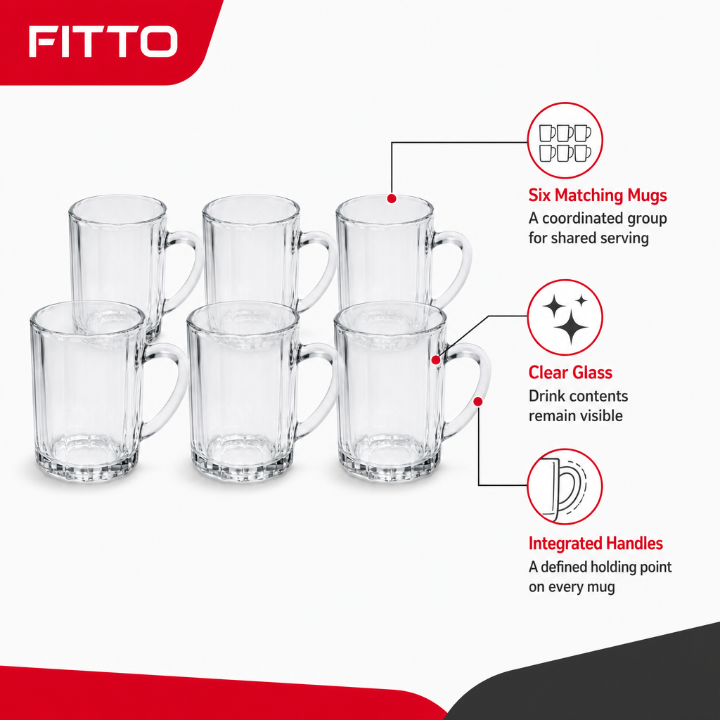 96 Pieces Clear Glass Mugs with Handles, 6-Piece Drinkwares Set