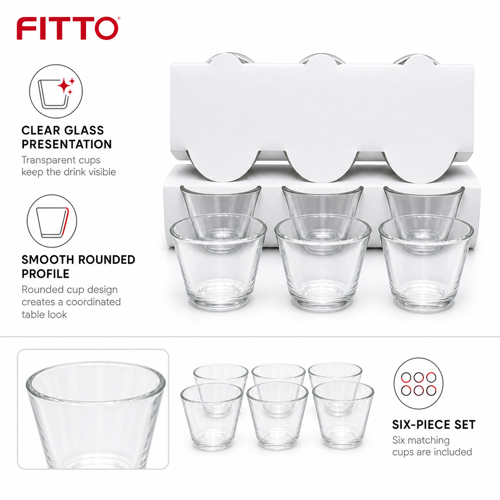 96 Pieces Clear Glass Cawa Cups, Smooth Rounded Design, 6-Piece Set