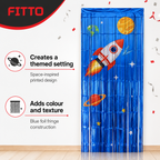 144 Pieces Space Happy Birthday Foil Fringe Curtain Backdrop, 2 m