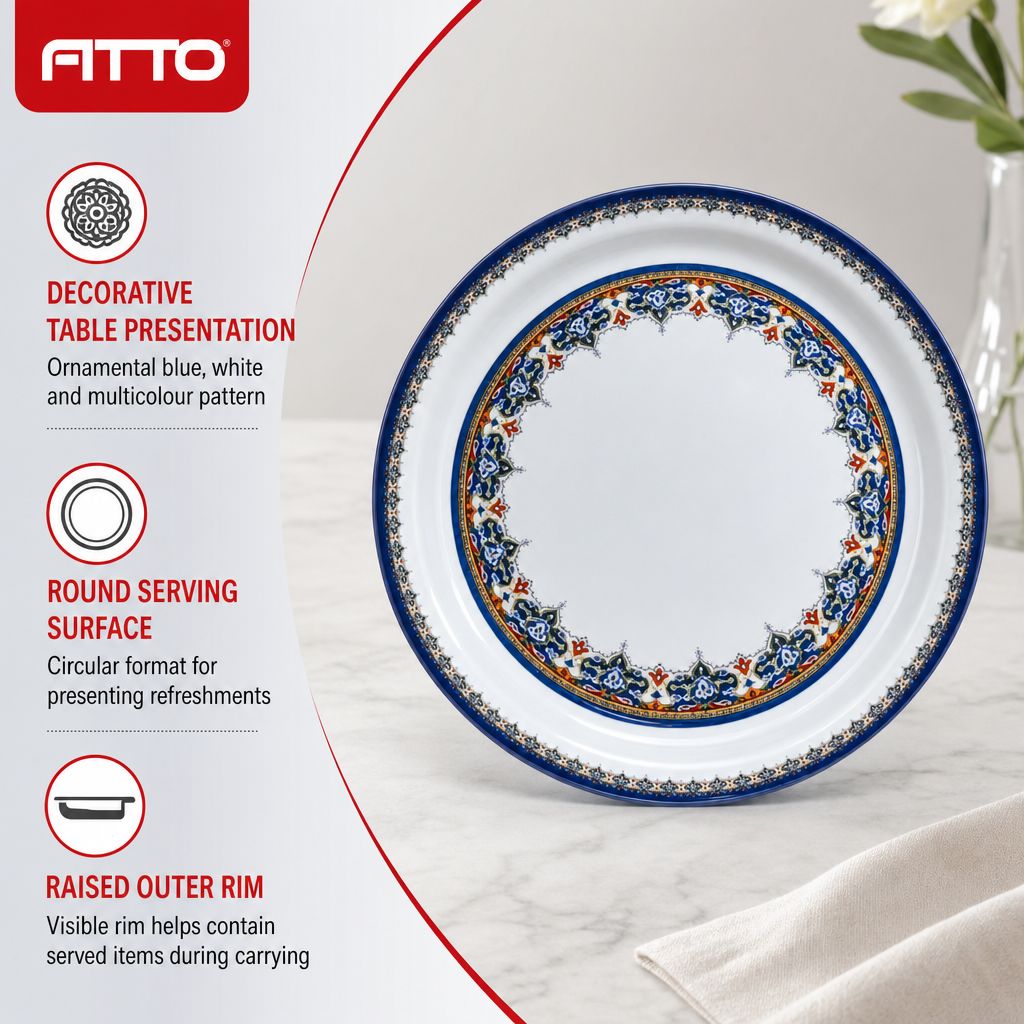 72 Pieces Melamine Round Serving Trays with Decorative Pattern, 50 cm