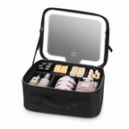 48 Pieces Makeup Organiser Case with LED Mirror, Storage Compartments, USB-C Cable and Black Portable Design, 1 Case
