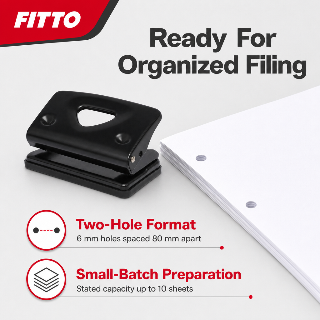 120 Pieces Mini Two-Hole Paper Punches, Black, 6 mm Holes, 80 mm Hole Distance, 10-Sheet Capacity, 103 x 60 x 56 mm