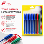 120 Pieces Ball Pens, Blue Red and Green Assorted Ink Colours, 10-Pack