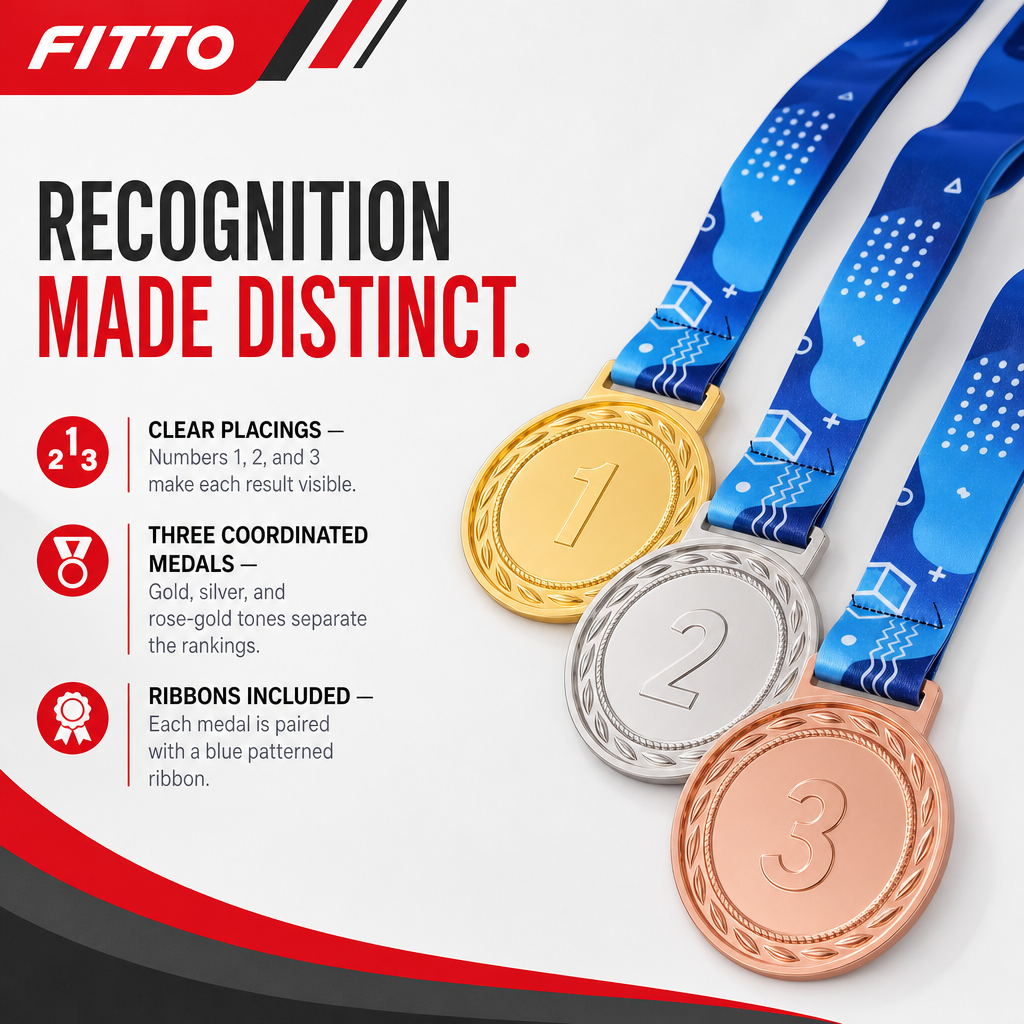 144 Pieces Numbered Award Medal Set with Ribbons, 1st 2nd and 3rd Place Recognition Medals, Gold Silver Rose Gold