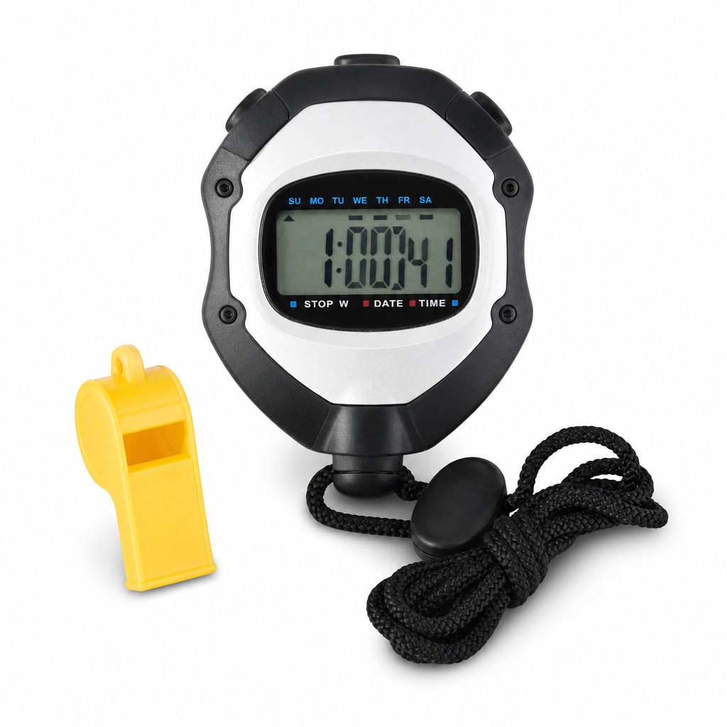 96 Pieces Digital Sports Stopwatches with Whistle and Lanyard, Handheld Elapsed-Time Timer for Training and Events