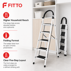 48 Pieces White 5-Step Folding Metal Step Ladder, 165 x 46 cm, 1 Piece