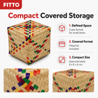96 Pieces Woven Cube Storage Box with Lid, Multicolour Pattern, 3 x 3 Inch