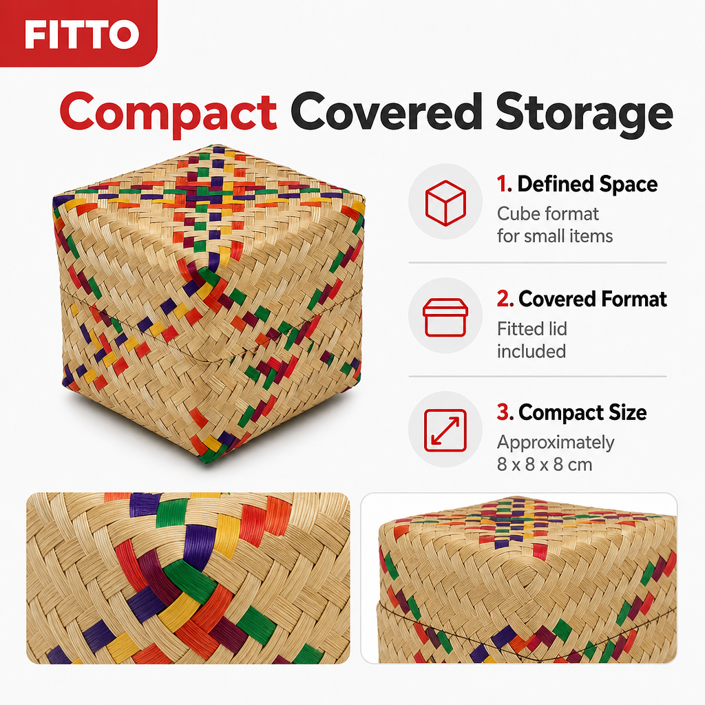 96 Pieces Woven Cube Storage Box with Lid, Multicolour Pattern, 3 x 3 Inch