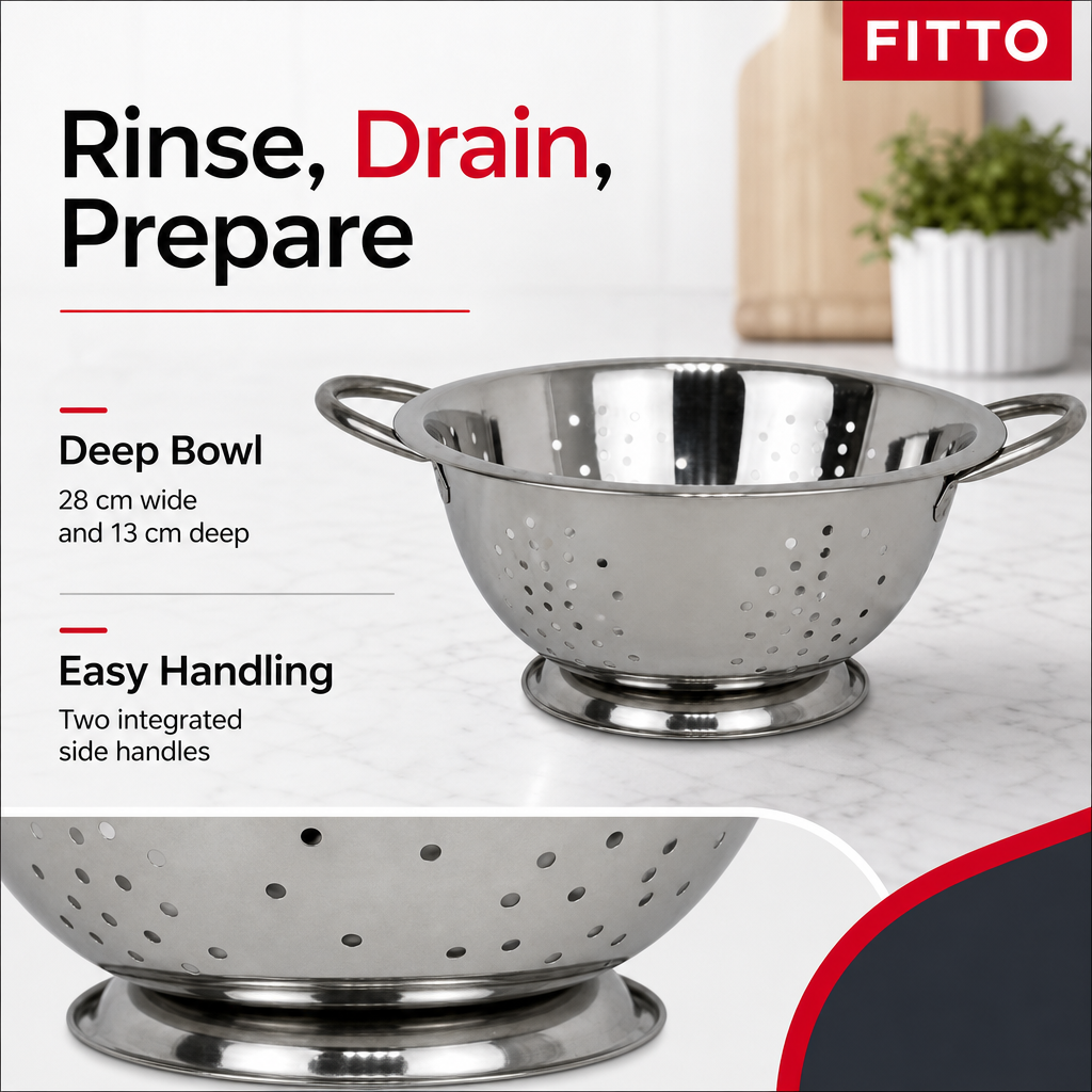 96 Pieces Stainless Steel Deep Colander with Handles, 28 cm