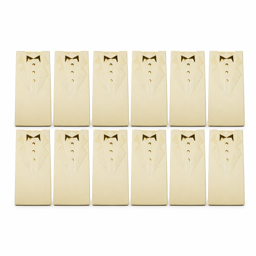 96 Pieces Beige Wedding Candy Boxes with Decorative Bow Detail, 9.7 × 5 × 3 cm, 12 Pieces