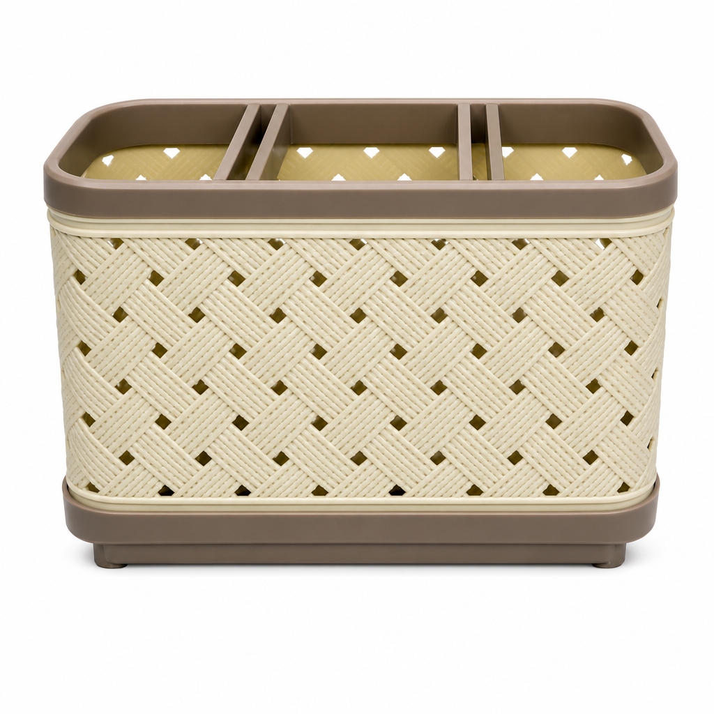 120 Pieces Rectangular Plastic Cutlery Holder with Draining Organizer, Cream and Brown, 19 x 13 x 15 cm
