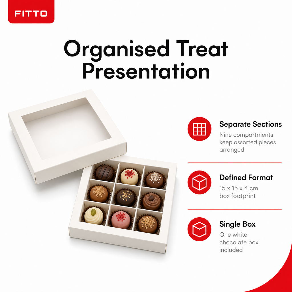 144 Pieces Chocolate Box with 9 Compartments, White, 15 x 15 x 4 cm, 1 Piece