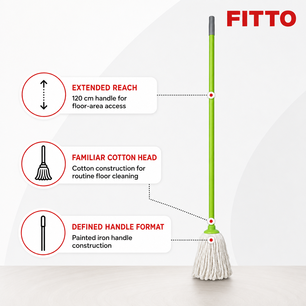 96 Pieces Cotton Mop with Painted Iron Handle, 120 cm, 200 g Mop Head, Green