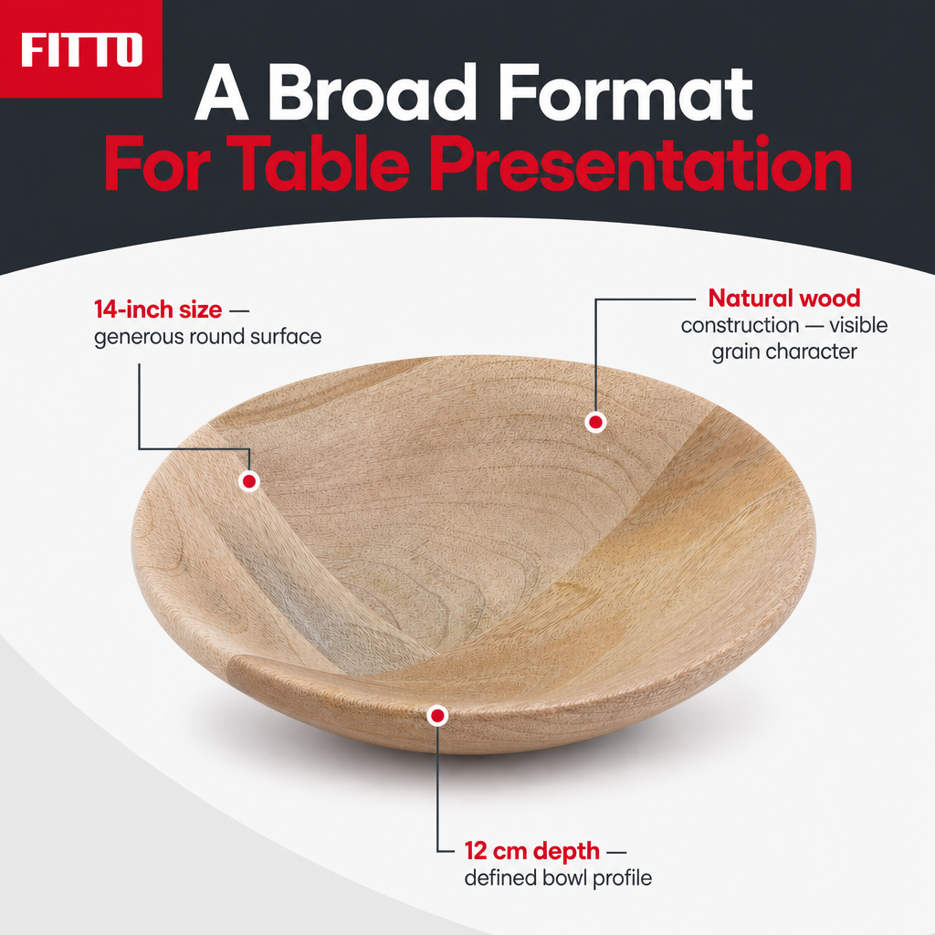 96 Pieces Wooden Serving Bowl, Round Tablewares Platter, 14 Inch