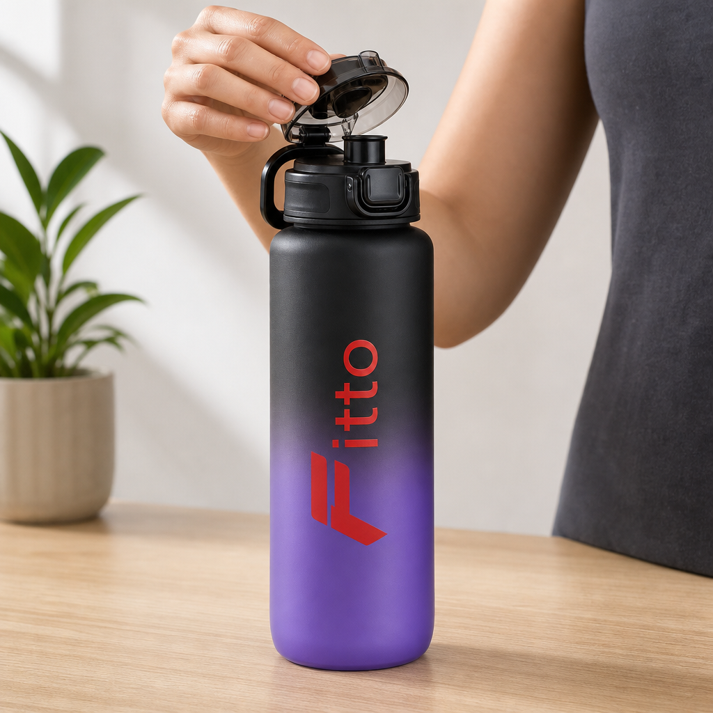 96 Pieces Sports Water Bottles 1000ml with Flip Lid, Purple