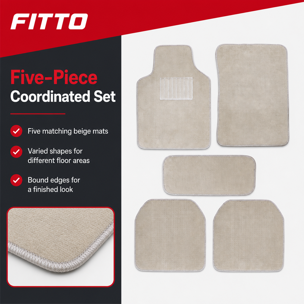 60 Pieces Carpet Universal Car Floor Mat Set, Beige, 5-Piece