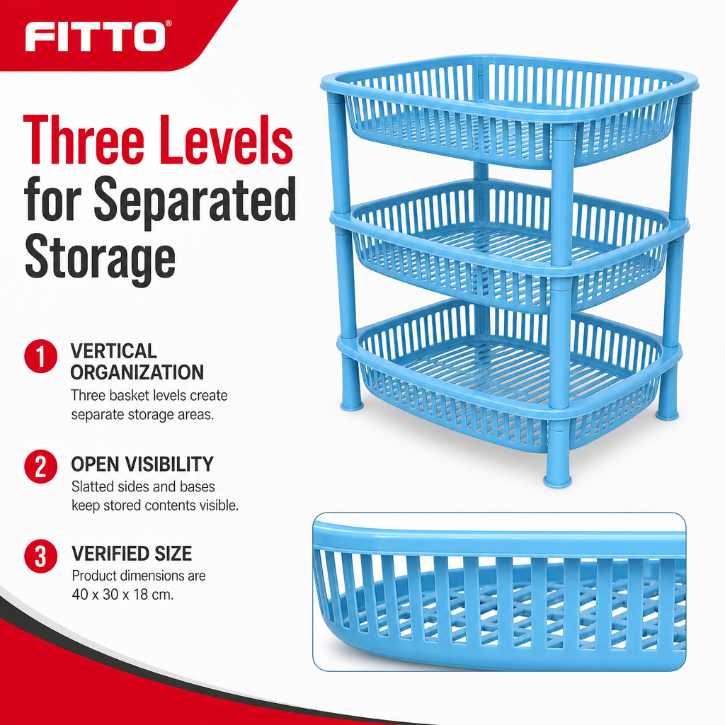 72 Pieces 3-Tier Plastic Storage Basket Rack, Blue, 40 x 30 x 18 cm