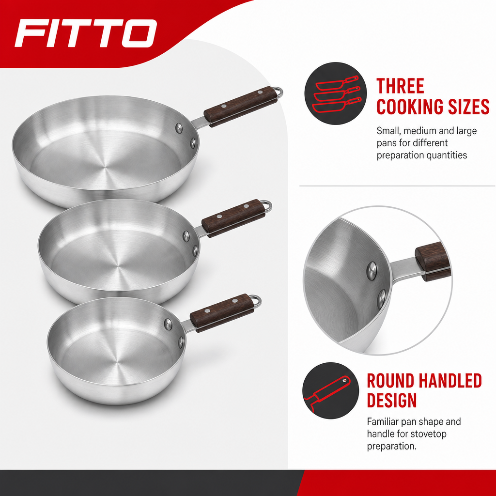 48 Pieces Fry Pan Set, 3-Piece Small Medium Large Cookwares Set for Everyday Kitchen Cooking