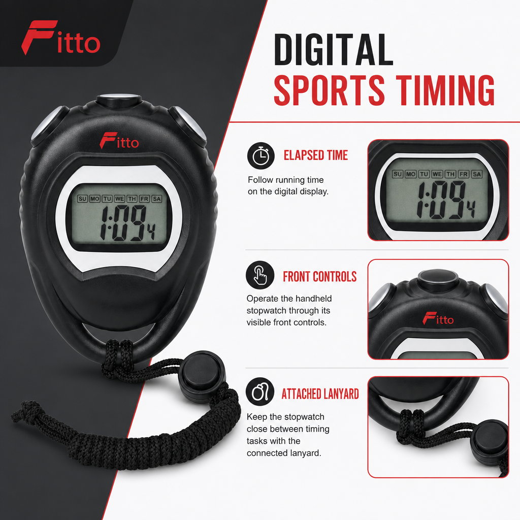 96 Pieces Digital Sports Stopwatches with Lanyard, Black Handheld Lap Timer for Training, Practice and Race Timing