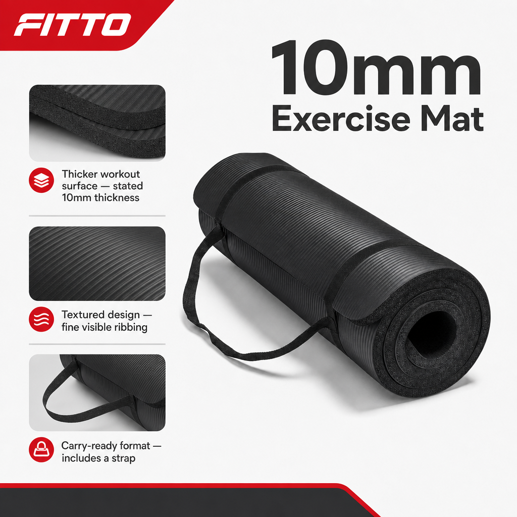 72 Pieces Yoga Mat 10mm Black, Textured Exercise Mats with Carrying Strap for Home Workouts, Stretching and Fitness