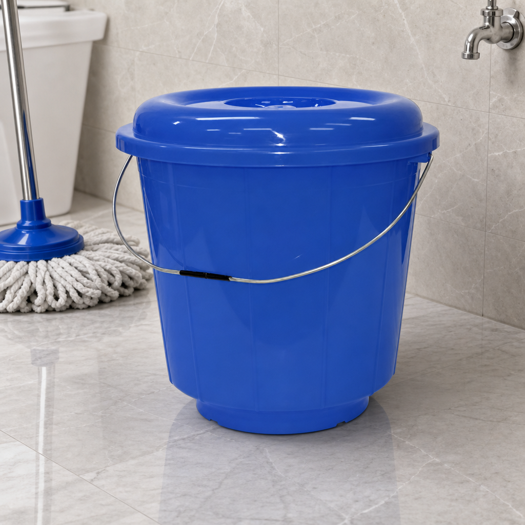 120 Pieces Plastic Household Buckets with Lid and Carry Handle, Blue, 5 Litre