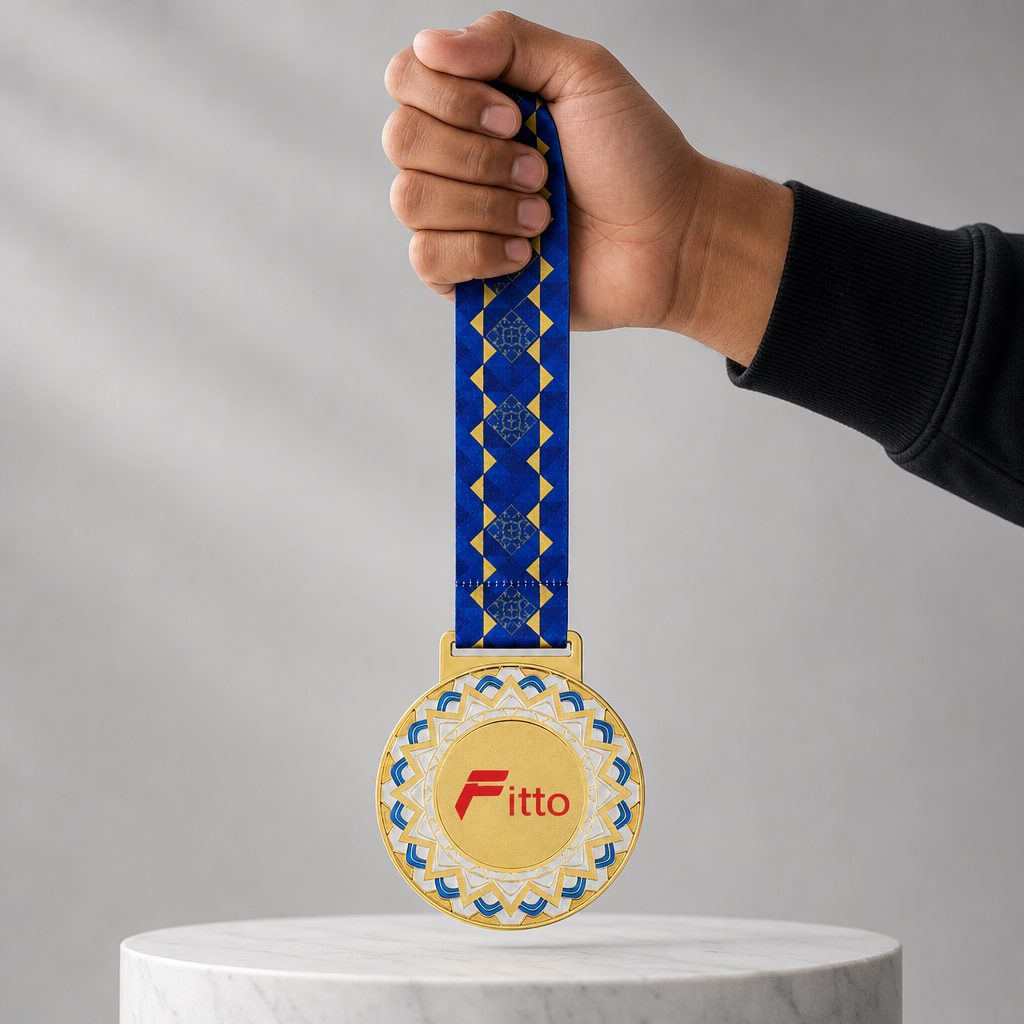 120 Pieces Decorative Sports Medal with Blue Ribbon, Gold, 10 x 8 cm