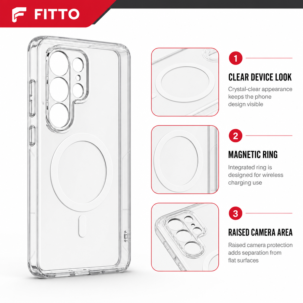 96 Pieces Crystal Clear Magnetic Phone Cases with Ring and Raised Camera Protection