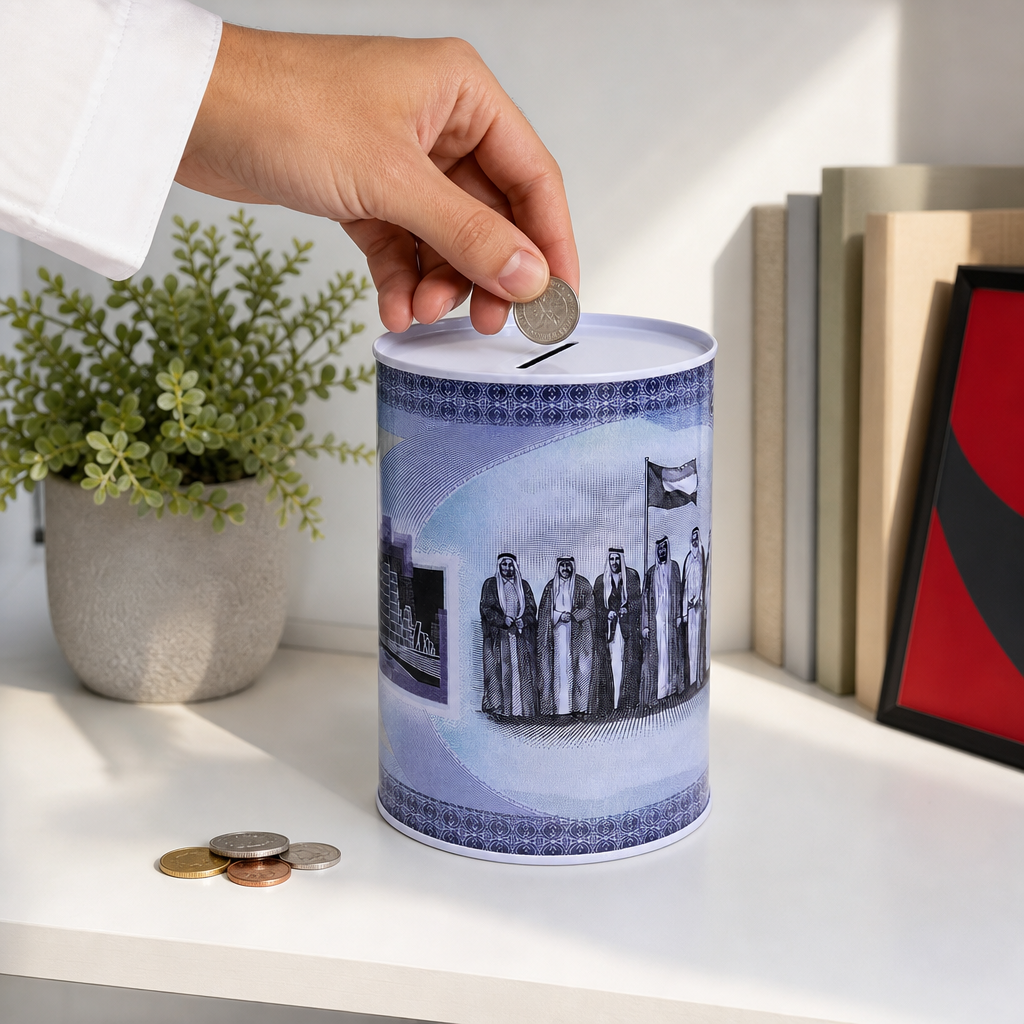 144 Pieces Coin Saving Box, Dirham Design Metal Money Box, Round Cylinder, 10 × 15 cm
