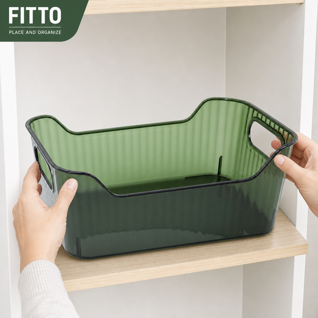 120 Pieces Storage Box with Cutout Handles, Rectangular Plastic Organizer, Green or Clear, 20 × 14 × 8 cm
