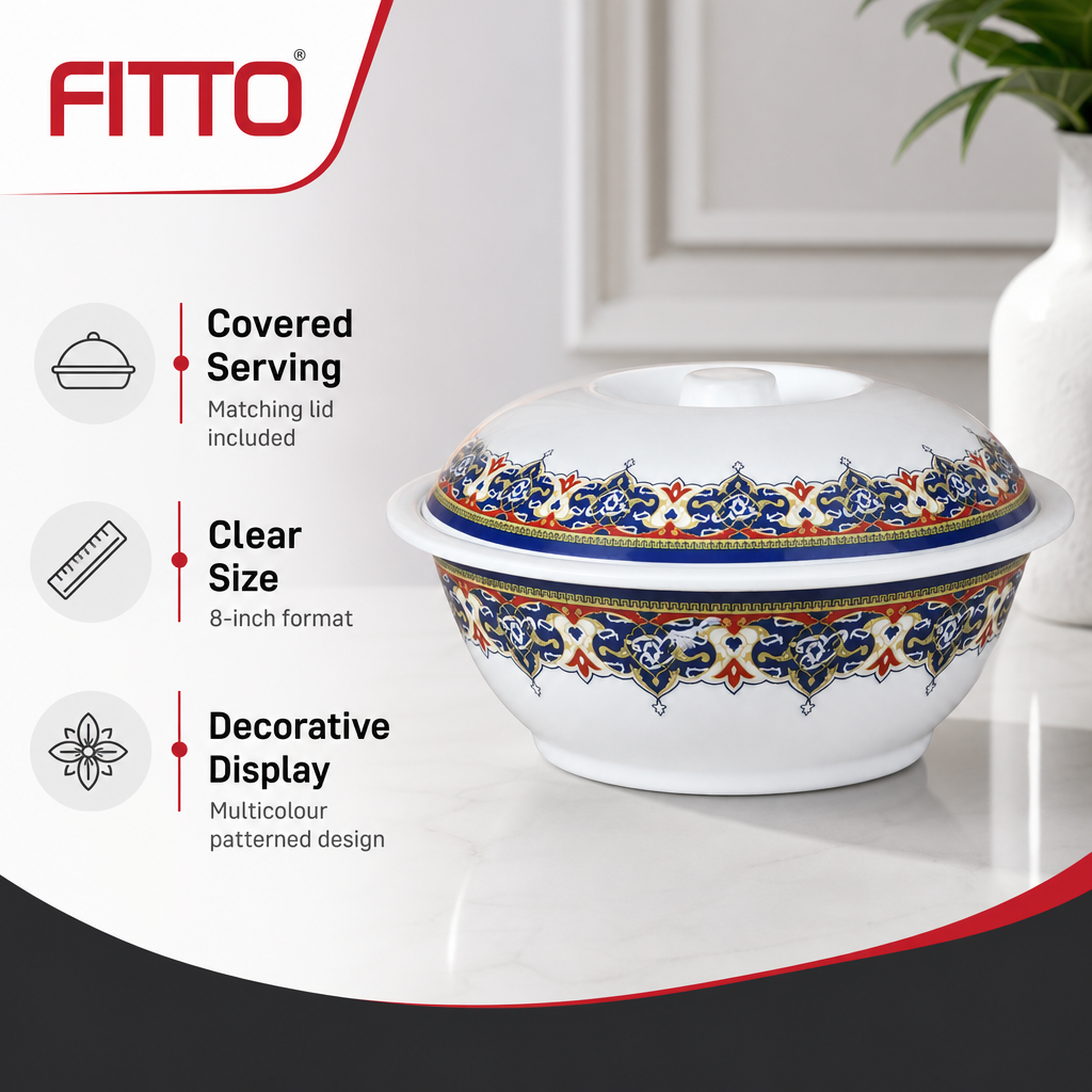 96 Pieces Melamine Serving Bowl with Lid, Decorative Pattern, 8 Inch Round Covered Tablewares for Serving and Presentation