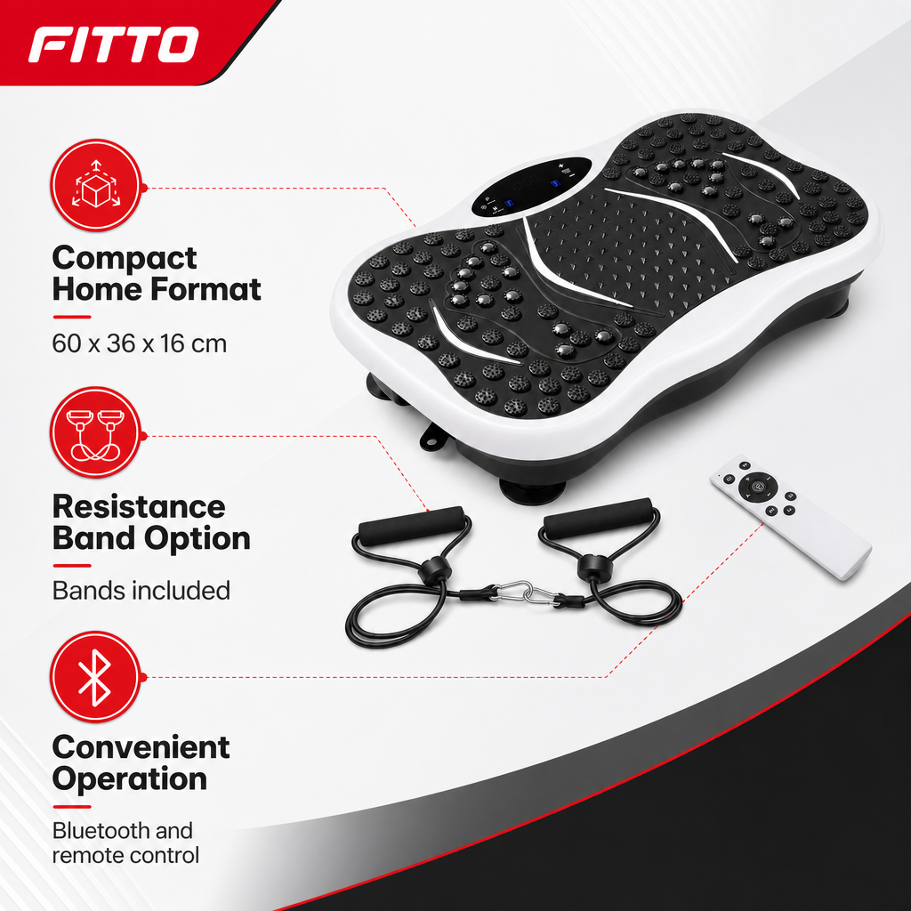 48 Pieces Small Vibration Exercise Platforms with Resistance Bands, Bluetooth, Remote Control and White Plastic Housing