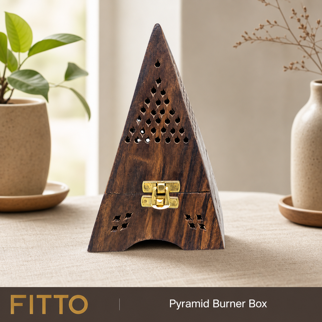 72 Pieces Wooden Pyramid Incense Burner Box, 7.5 Inch, Brown