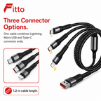 120 Pieces 3-in-1 Charging Cable, 1.2m Multi-Connector Cable for Lightning, Micro USB and Type-C Devices