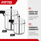 48 Pieces Aluminium Pressure Cooker Combo, 3 L + 5 L, Two-Size Cookwares Set