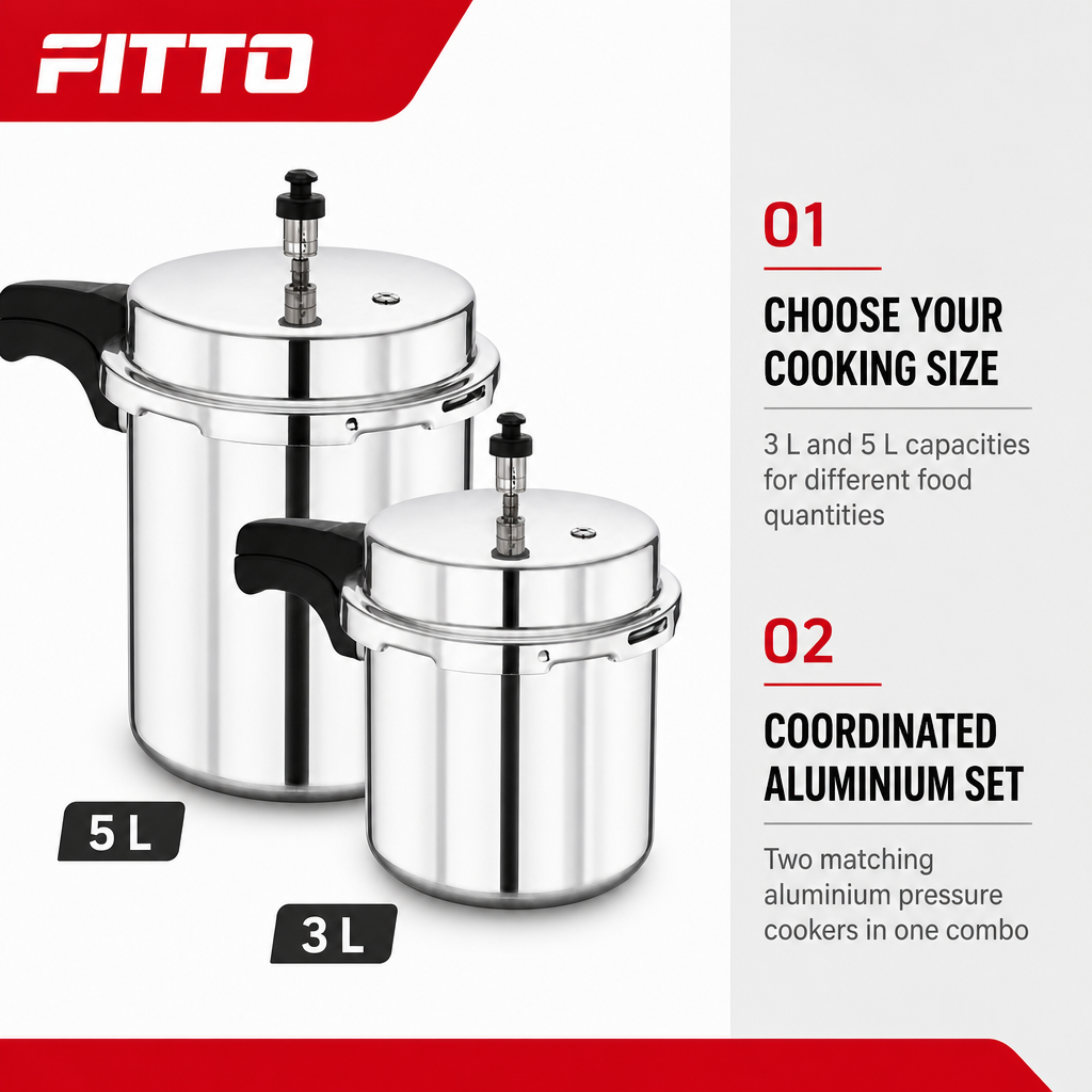 48 Pieces Aluminium Pressure Cooker Combo, 3 L + 5 L, Two-Size Cookwares Set