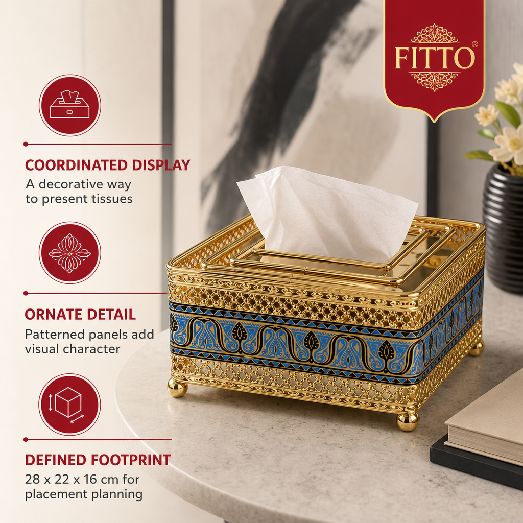 96 Pieces Decorative Square Tissue Box Holder, Gold and Blue, 1 Piece